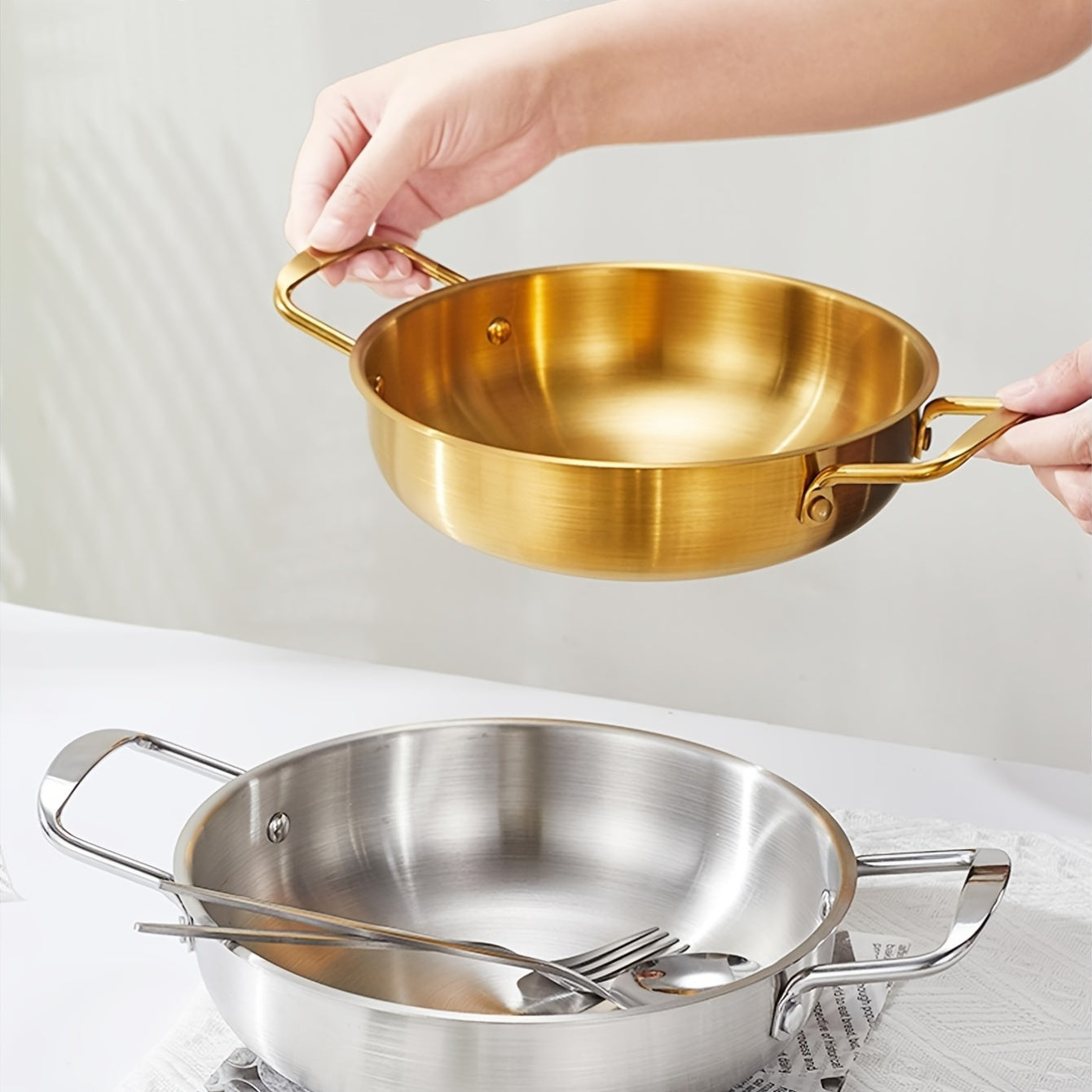 Gleaming Gold Stainless Steel Wok Set 🍜✨