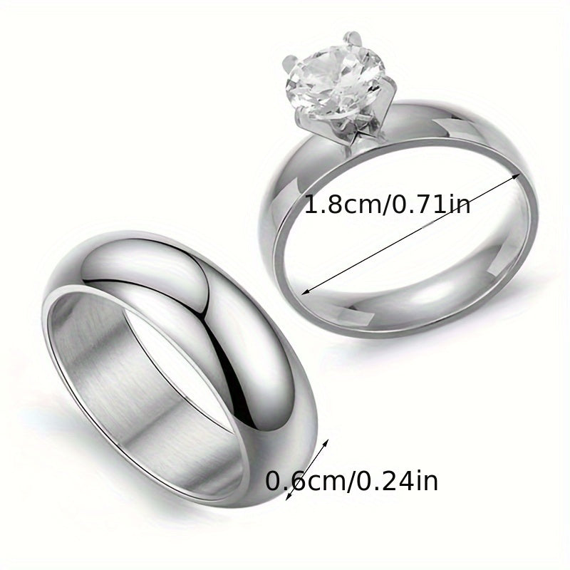 Gorgeous Trendy Couple Finger Ring Set – Stainless Steel Rhinestone Elegance 💍✨