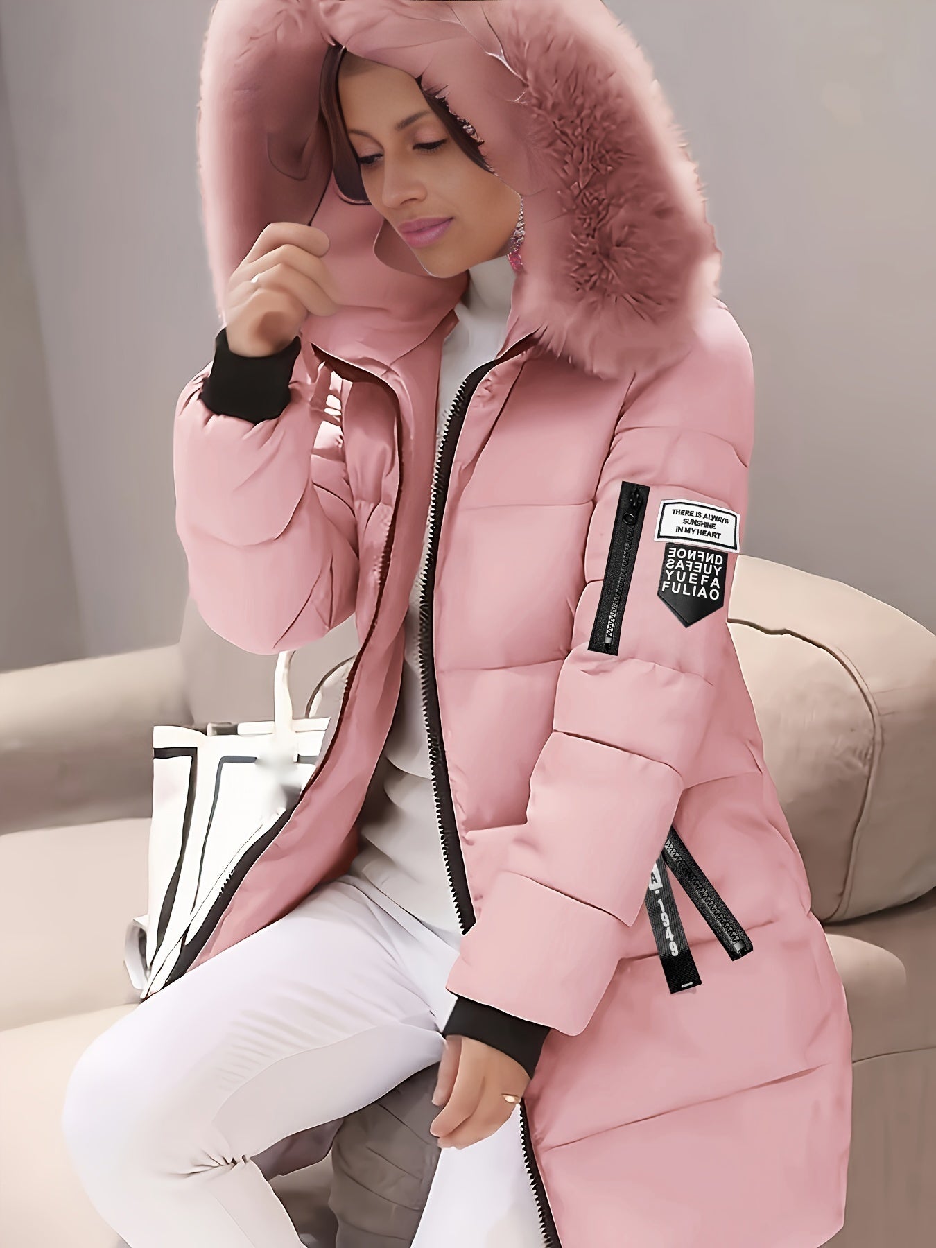 Chic Padded Long-Length Jacket with Faux Fur Hood 🧥✨