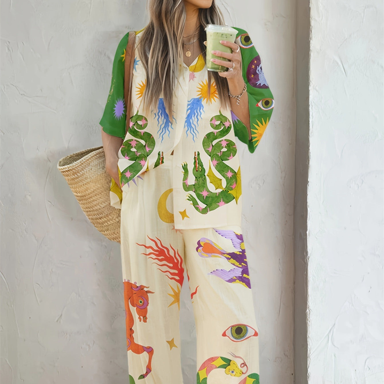 Women's Fashion Casual Printing Top Pants Suit