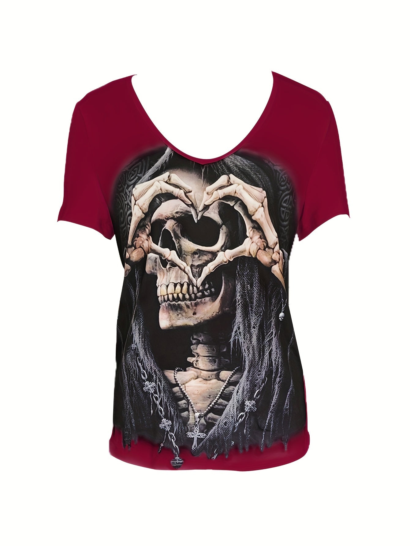 💀 Skull Vibe: V-Neck Skull Print T-Shirt 🌟