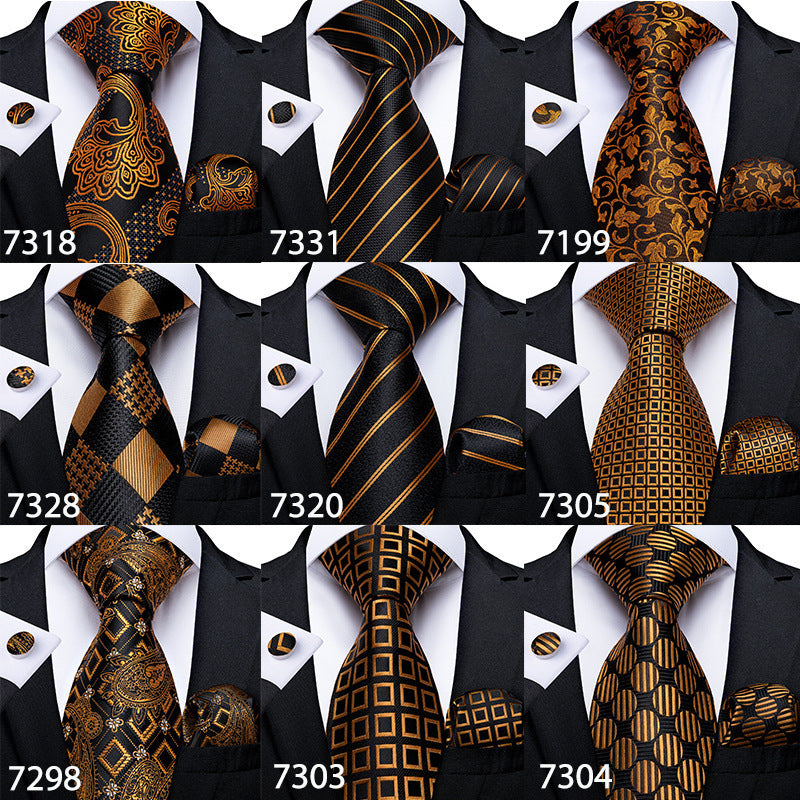 Men's Tie Luxury Black And Gold Striped Silk Woven