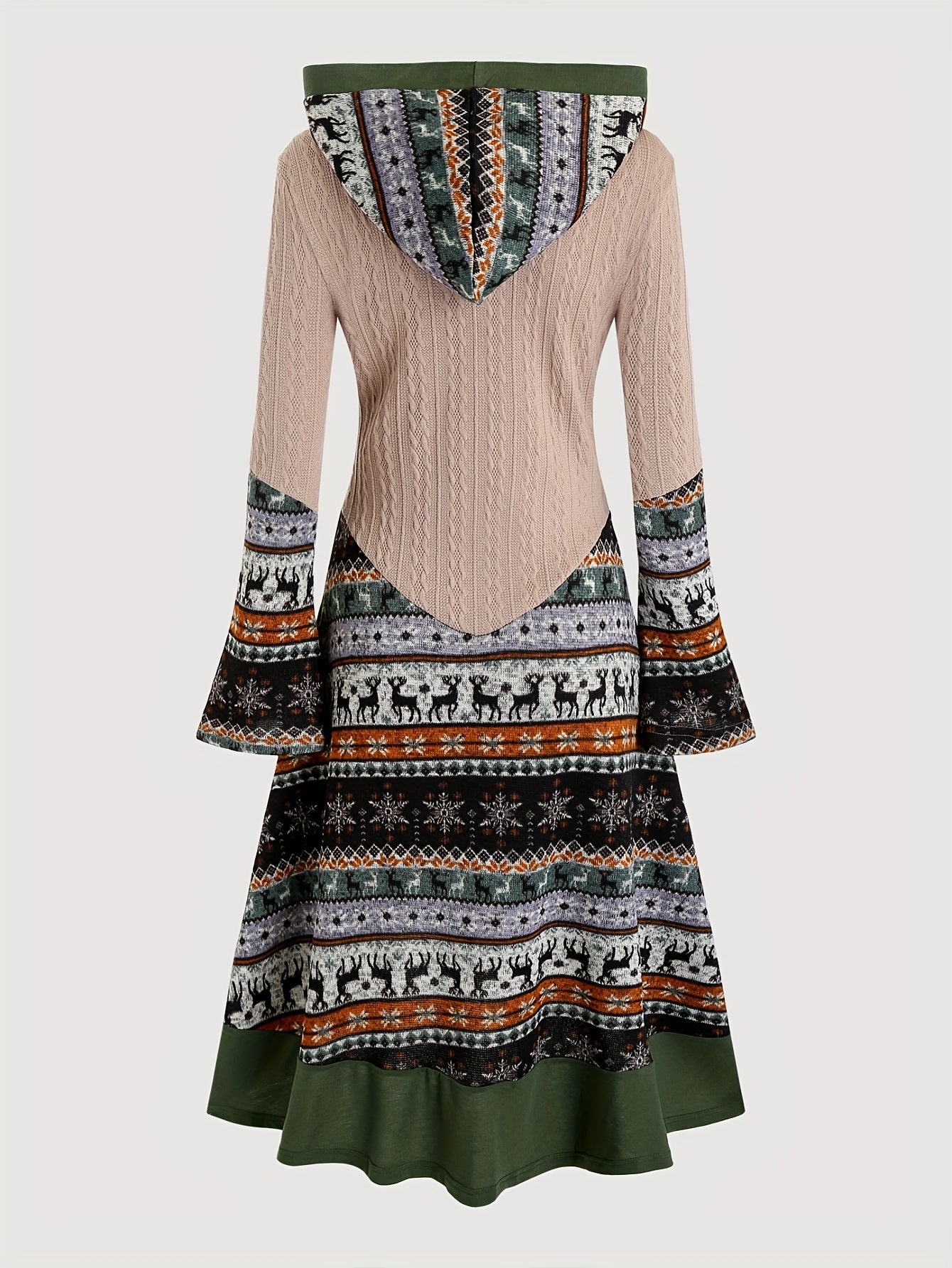 🦌 Elk Print Hooded Color Block Dress