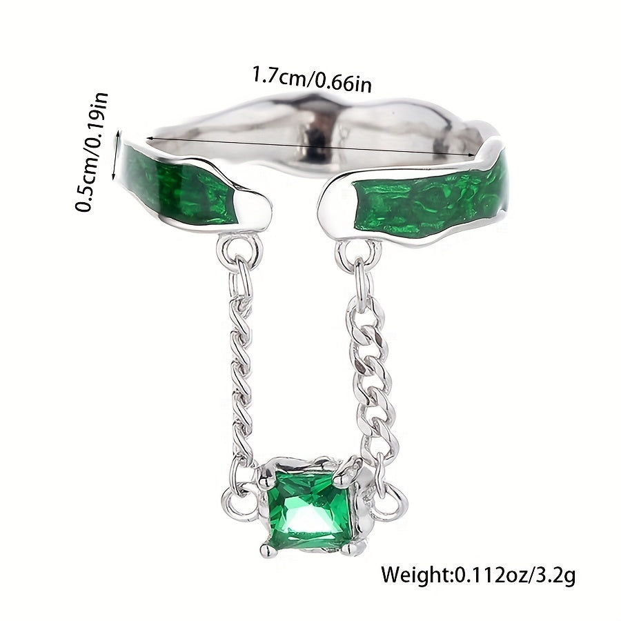 💚 Enchanted Green Zirconia Pendant Ring – S925 Sterling Silver Retro Luxury ✨