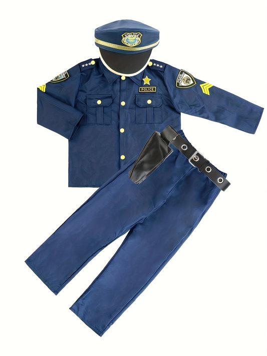 🚓 Boys Police Uniform Set: Halloween Police Hat, Top & Pants 🎃