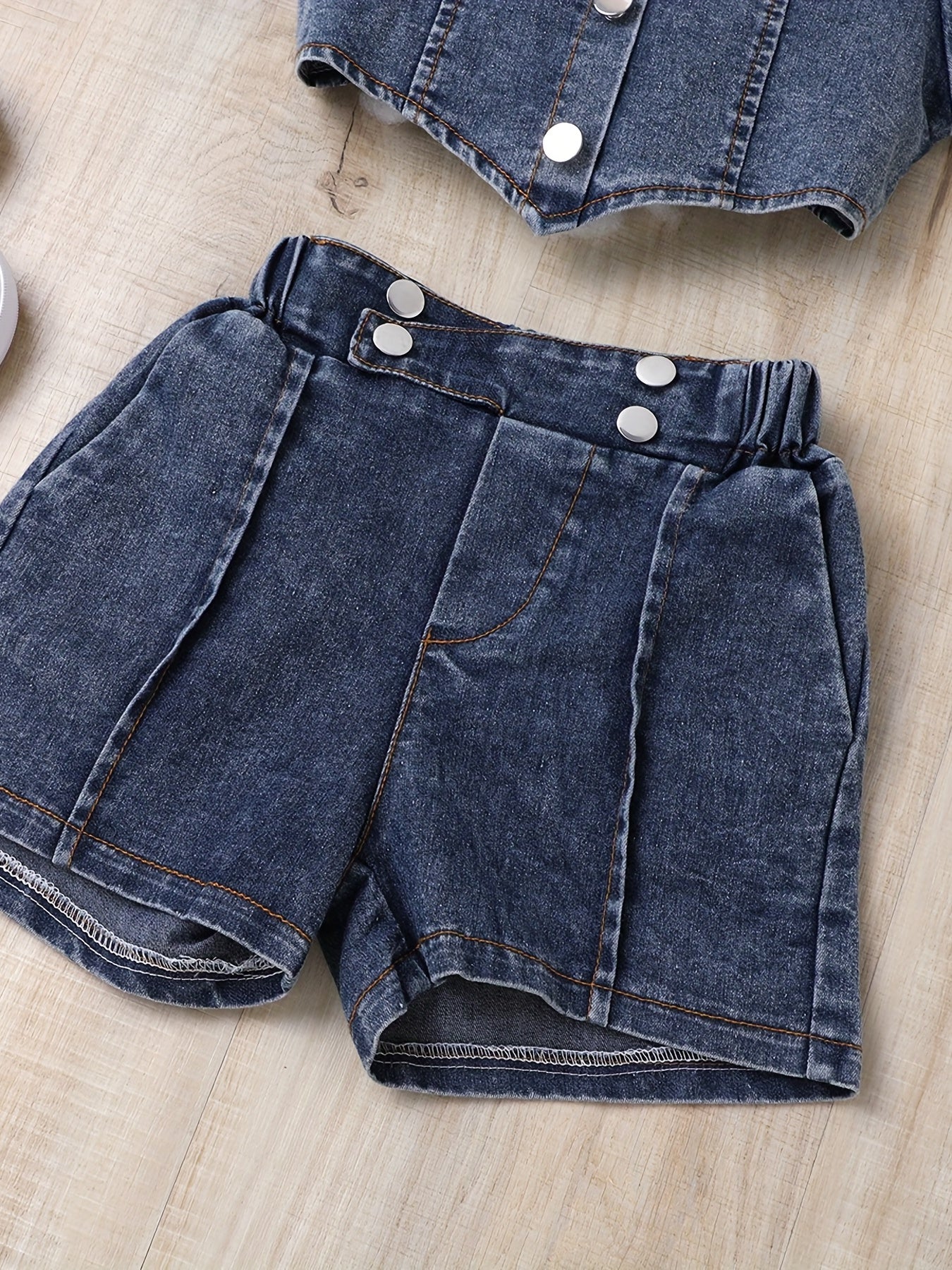 🌟 Girls' Y2K Denim Cropped Top & Shorts Set 🌟