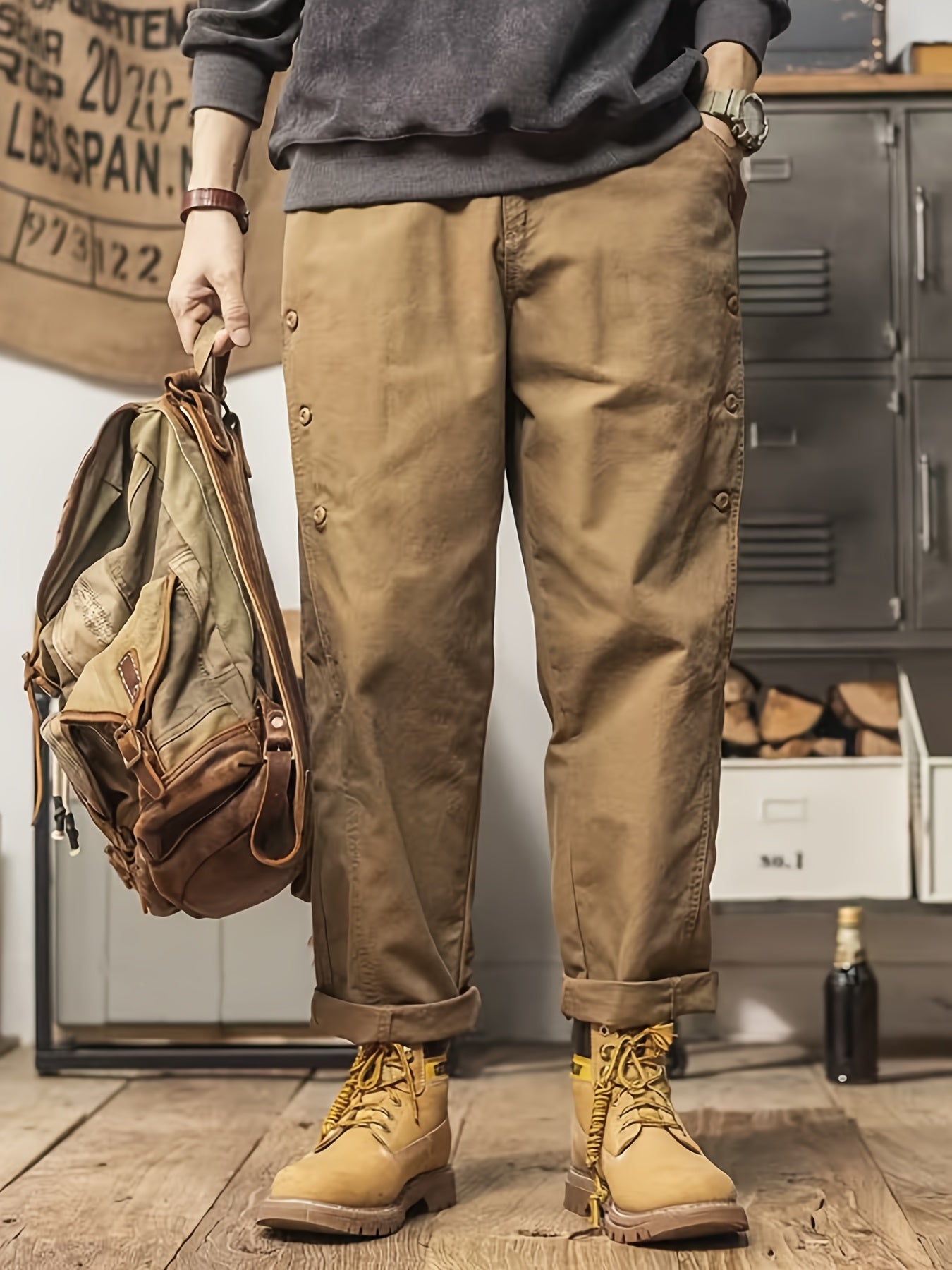 🌿 Men's Solid Color Label Patched Cargo Pants 🌿