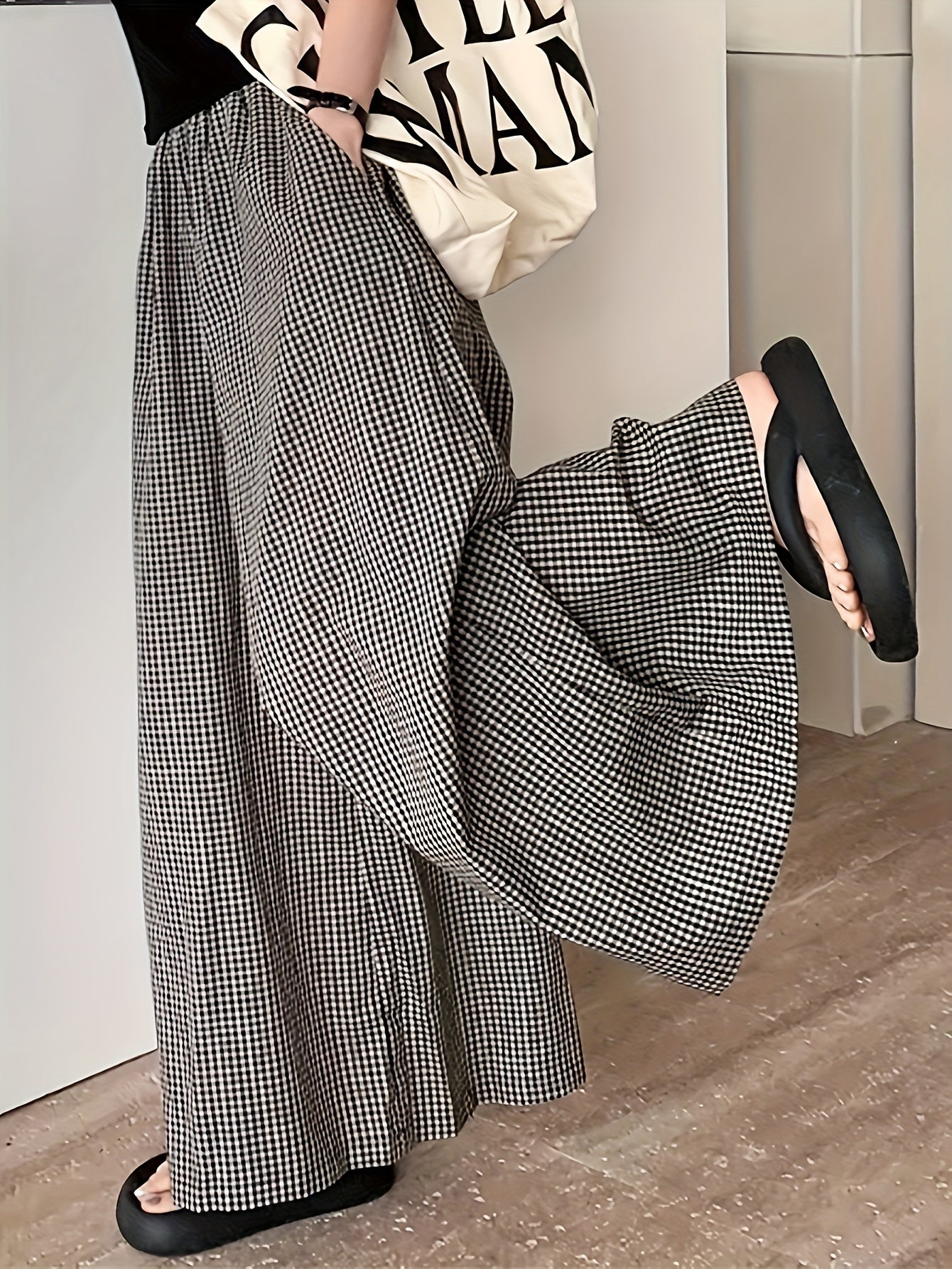 Plaid Print Wide Leg Pants