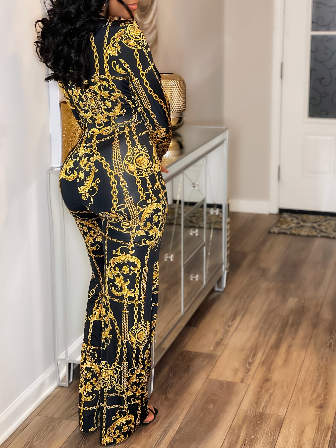 Plus Size Chain Print Straight Leg Jumpsuit - Luxe and Laid-Back ✨🔗