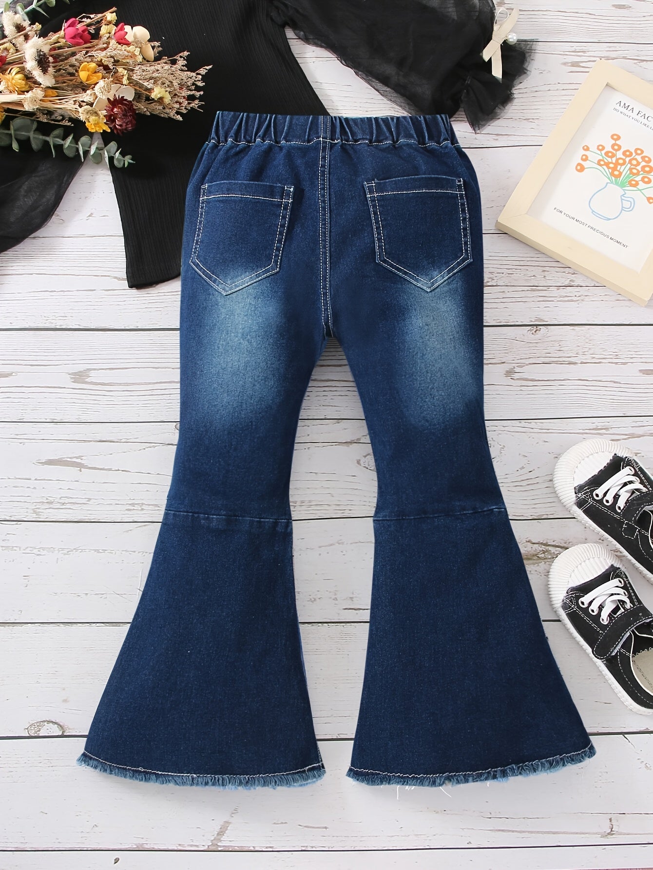 👧 Girls Stylish & Elegant Bowknot Décor Split Front Flared Jeans - Perfect for Spring & Fall