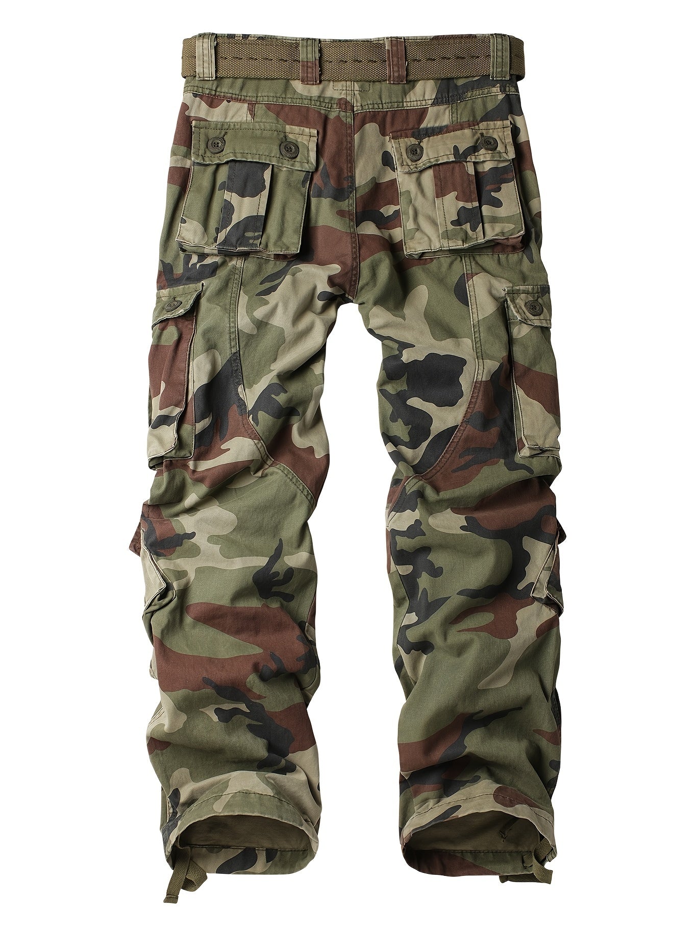 🌲 Solid Cotton Camo Multi Flap Pockets Men's Straight Leg Tactical Cargo Pants