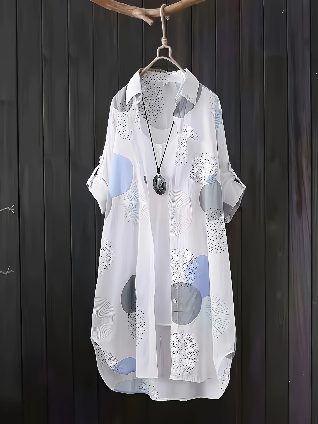 Graphic Print Button-Front Lapel Shirt