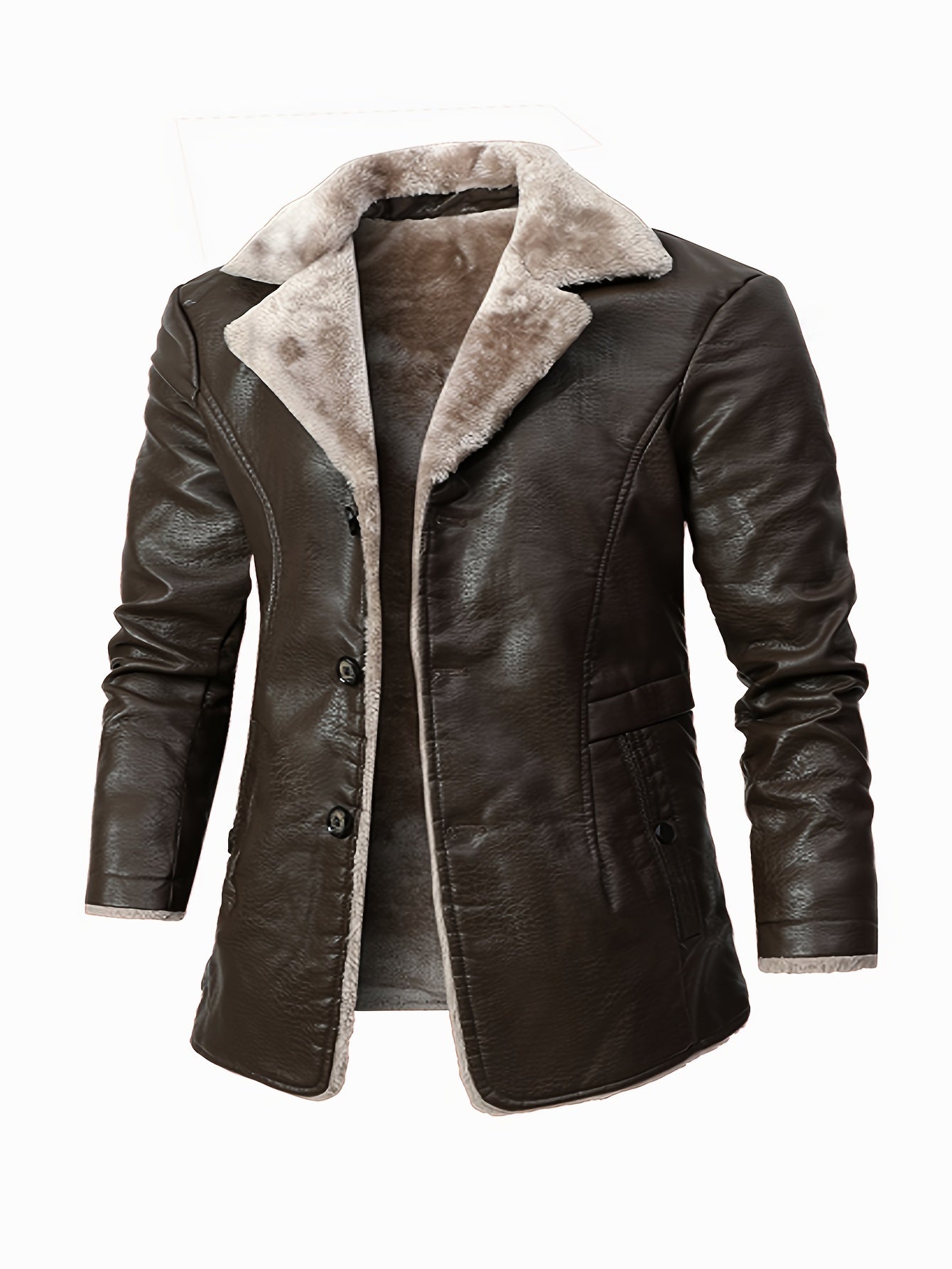 🖤 Plus Size Men's Solid PU Leather Jacket - Trendy Winter Casual Cool Jacket for Big & Tall Males