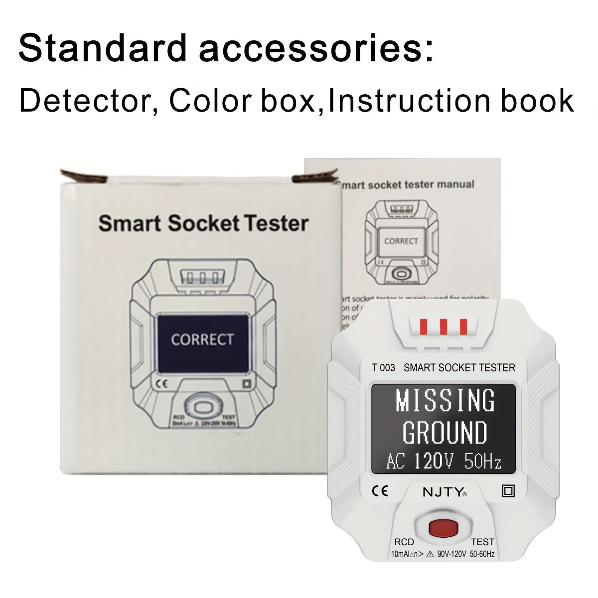 T003 British Standard  Socket Tester: Multi-Functional Appliance Socket Detector With Zero Fire & Ground Wire Detection