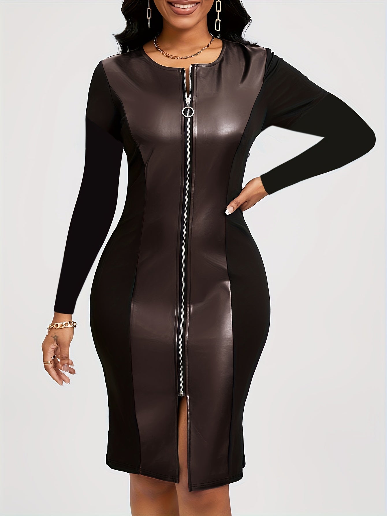 Sleek Zip-Front Faux Leather Dress