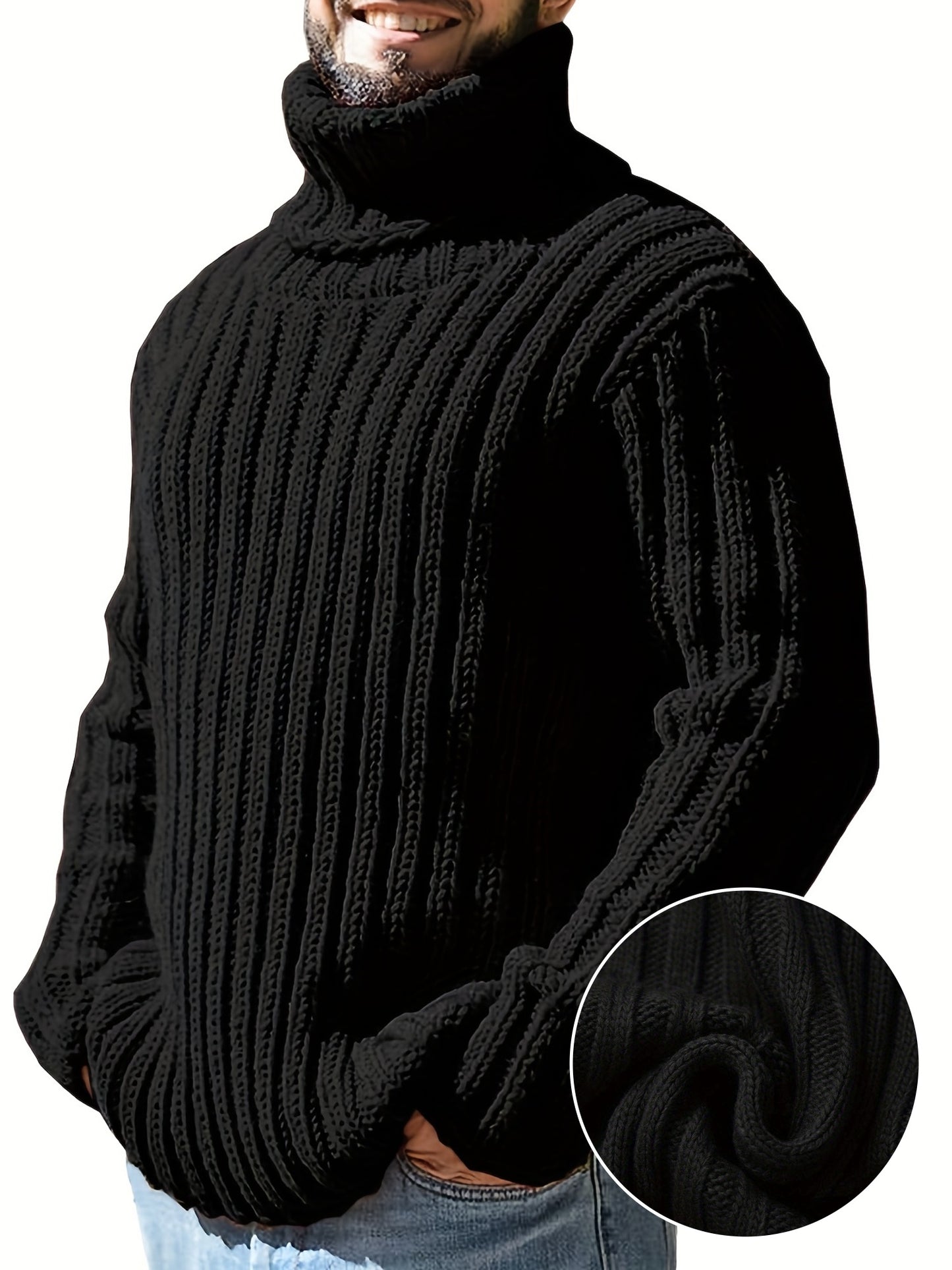 Stylish Plus Size Turtleneck Knit Sweater for Men 🧶✨