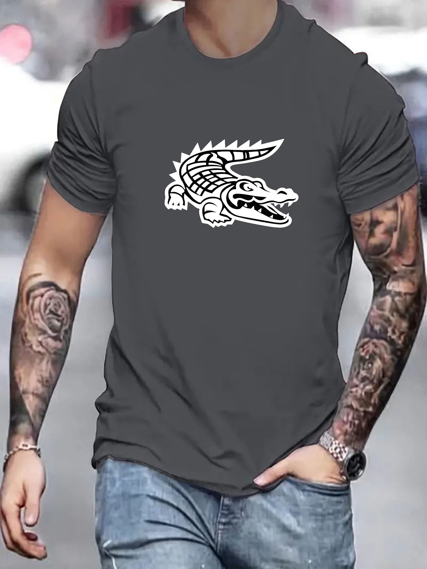 🌴 Men's Crocodile Pattern Print Short Sleeve T-Shirt 🐊