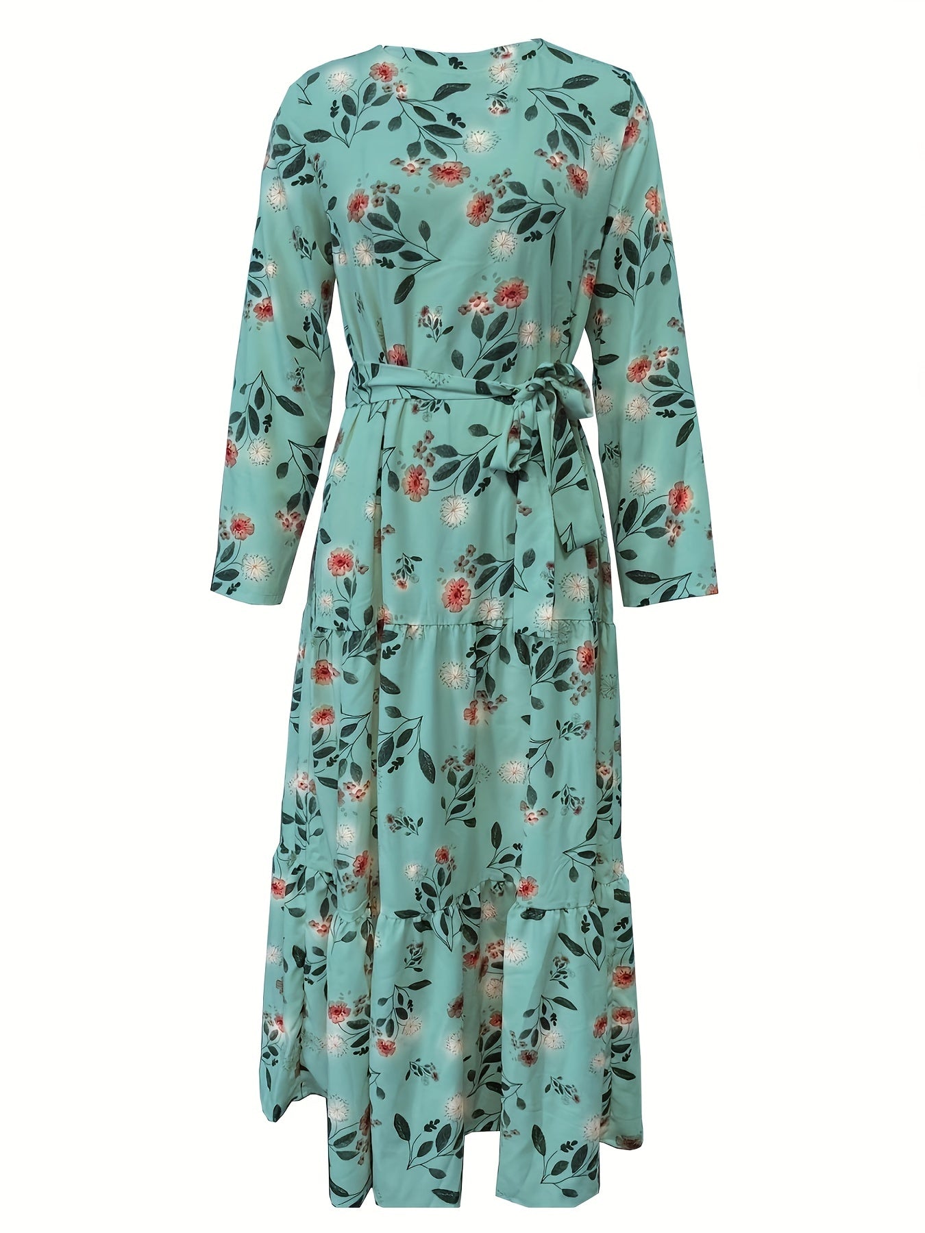 Floral Print Long Sleeve Kaftan Dress