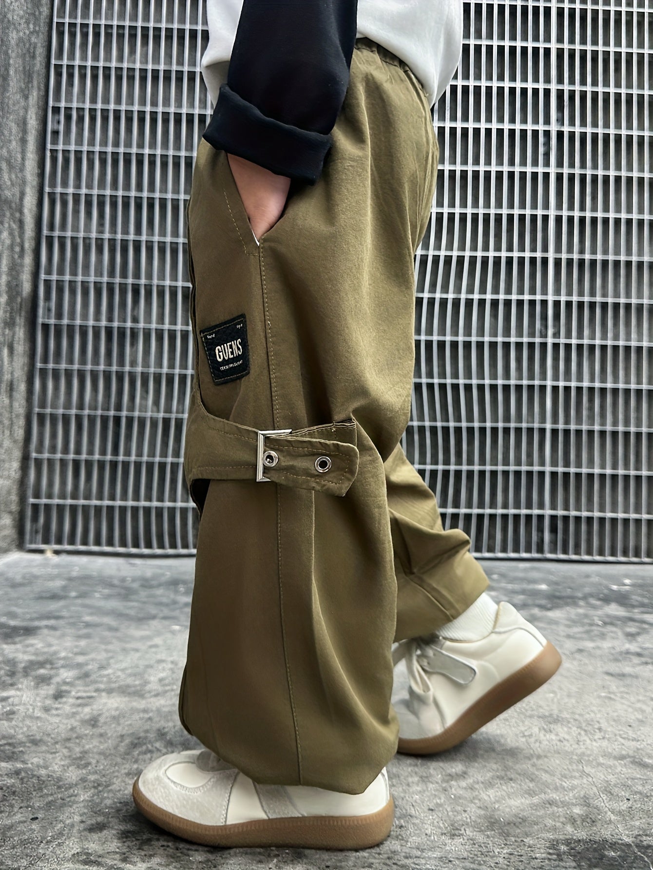 Boy's 85% Cotton Solid Color Label Patched Cargo Pants 🎉👖