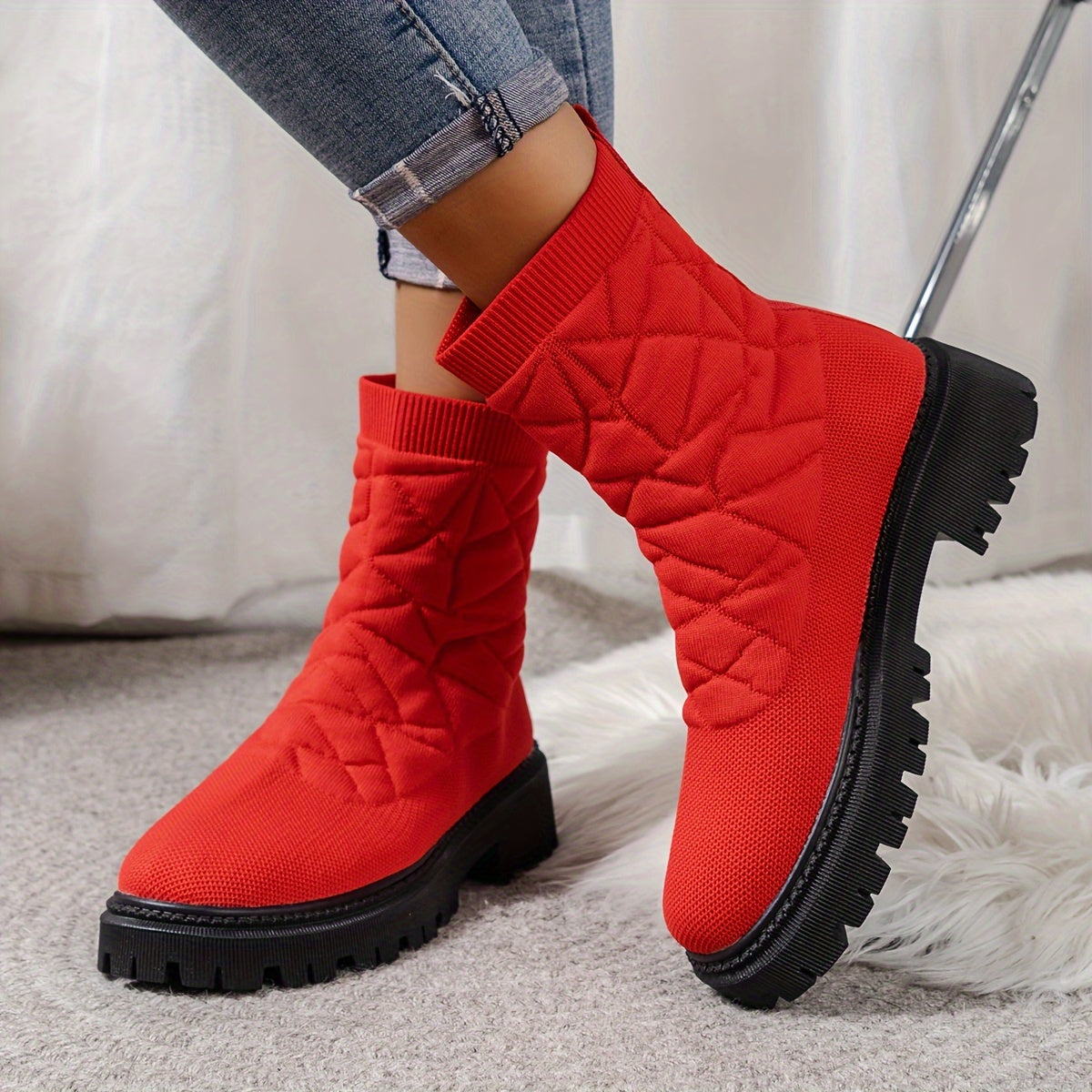 👢 Women's Cozy Knit Ankle Boots