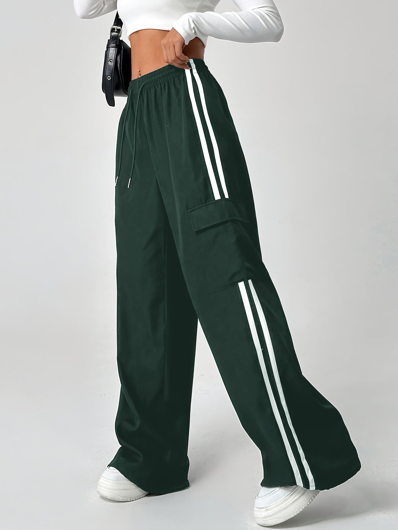 🌼 Striped Side Drawstring Cargo Pants