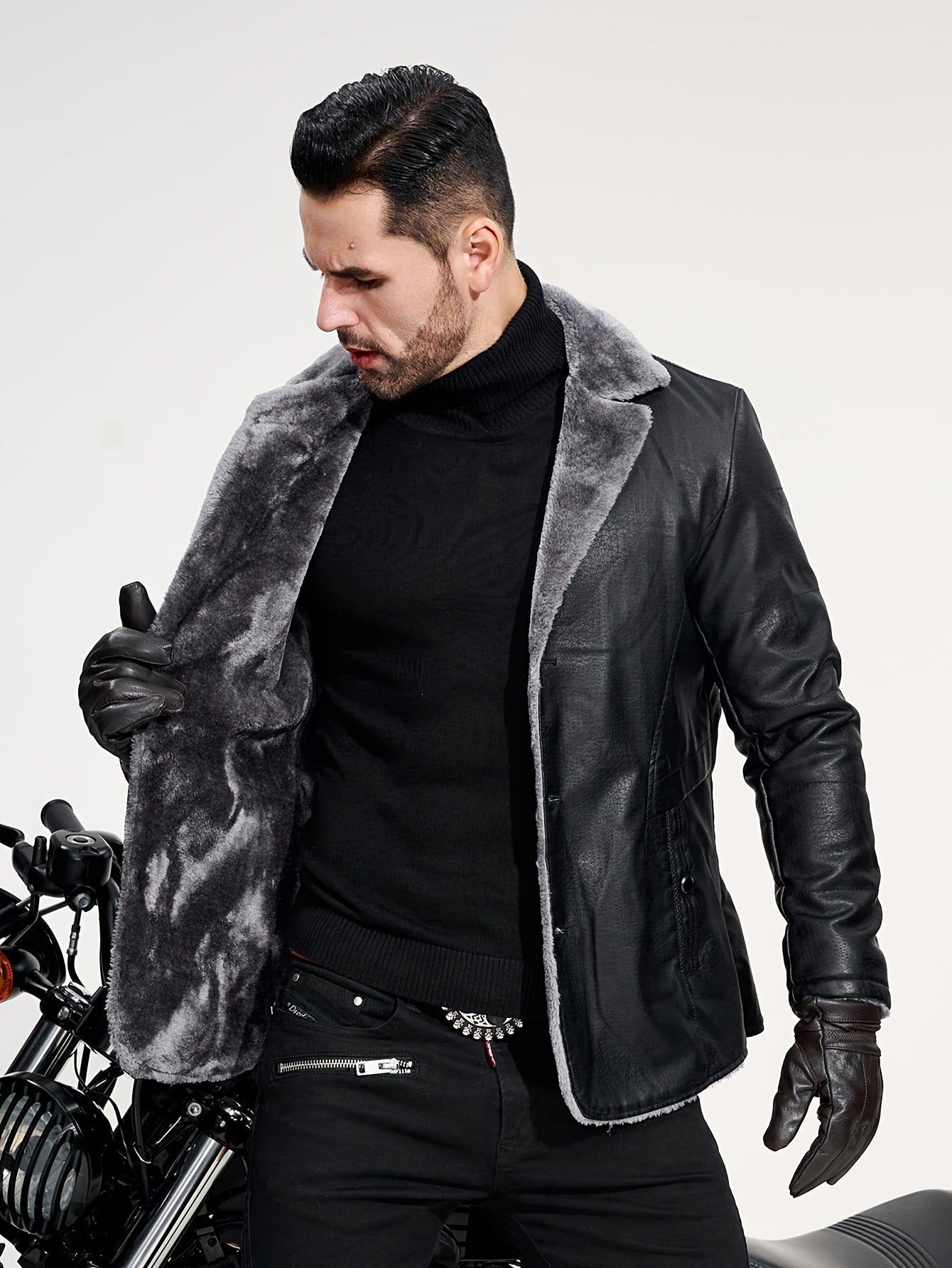 🖤 Plus Size Men's Solid PU Leather Jacket - Trendy Winter Casual Cool Jacket for Big & Tall Males