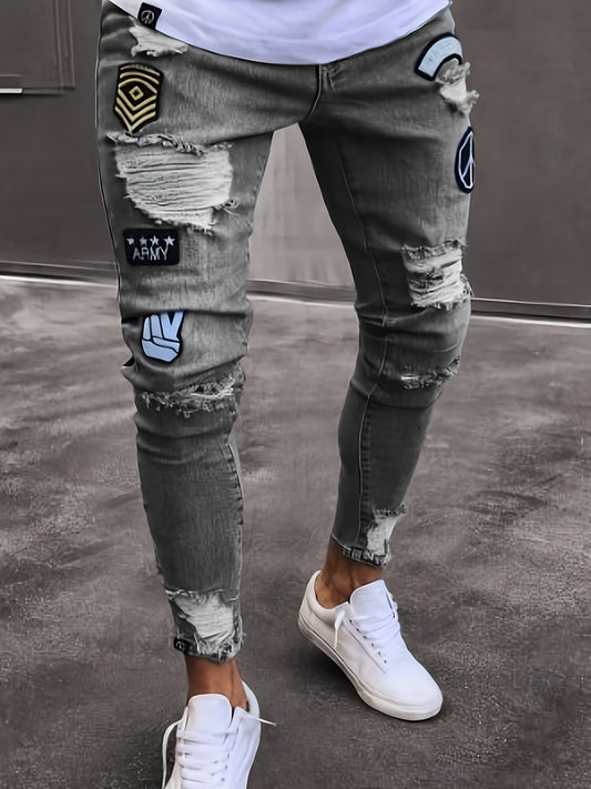 Men's White Ripped Distressed Denim Jeans