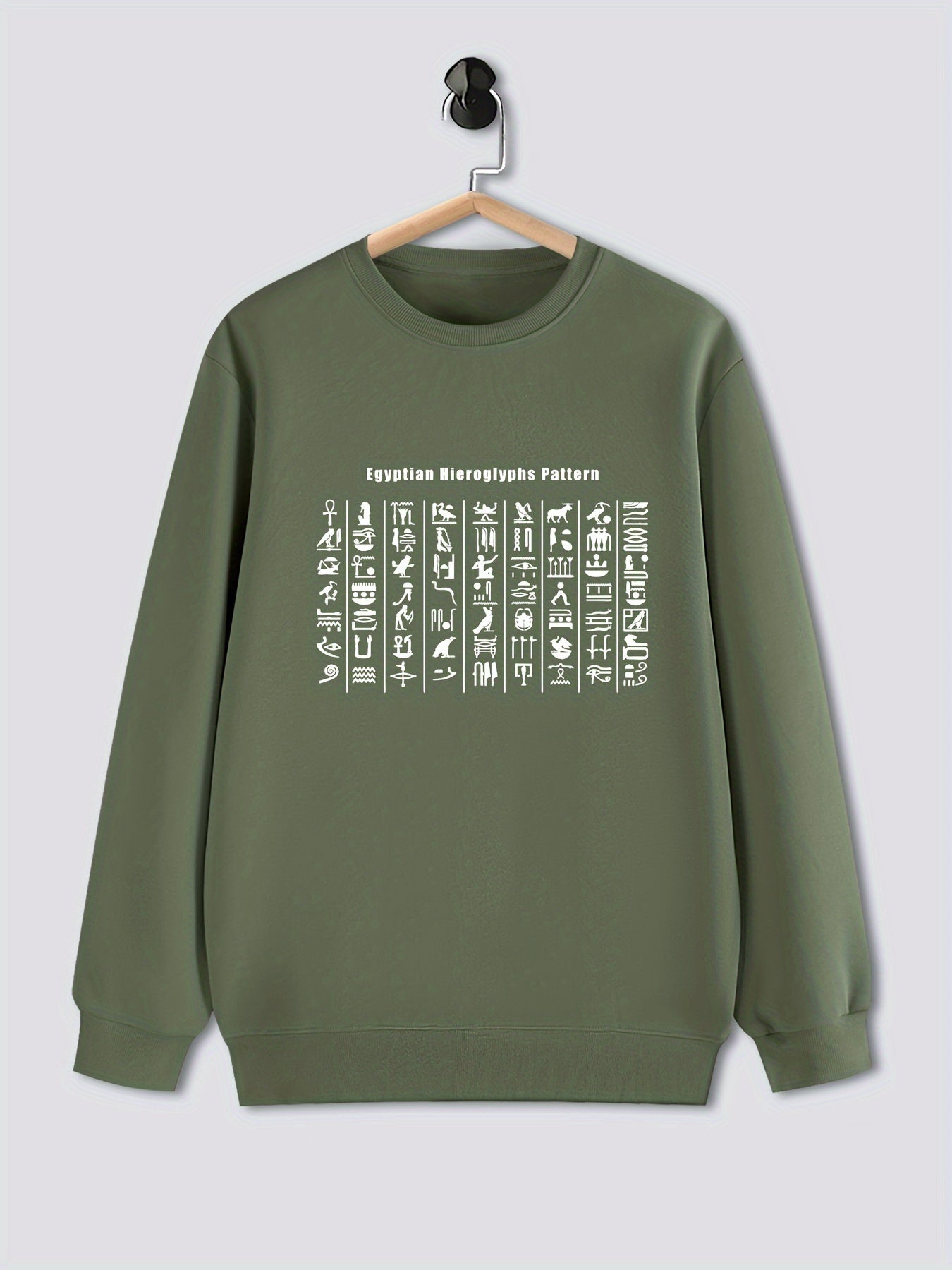 Egyptian Hieroglyphs Pattern Print Long Sleeve Crew Neck Sweatshirt 🌍