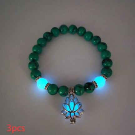 Energy Luminous Lotus Natural Stone Bracelet Yoga Healing Luminous Glow In The Dark Charm Beads Bracelet For Men Women Prayer Buddhism