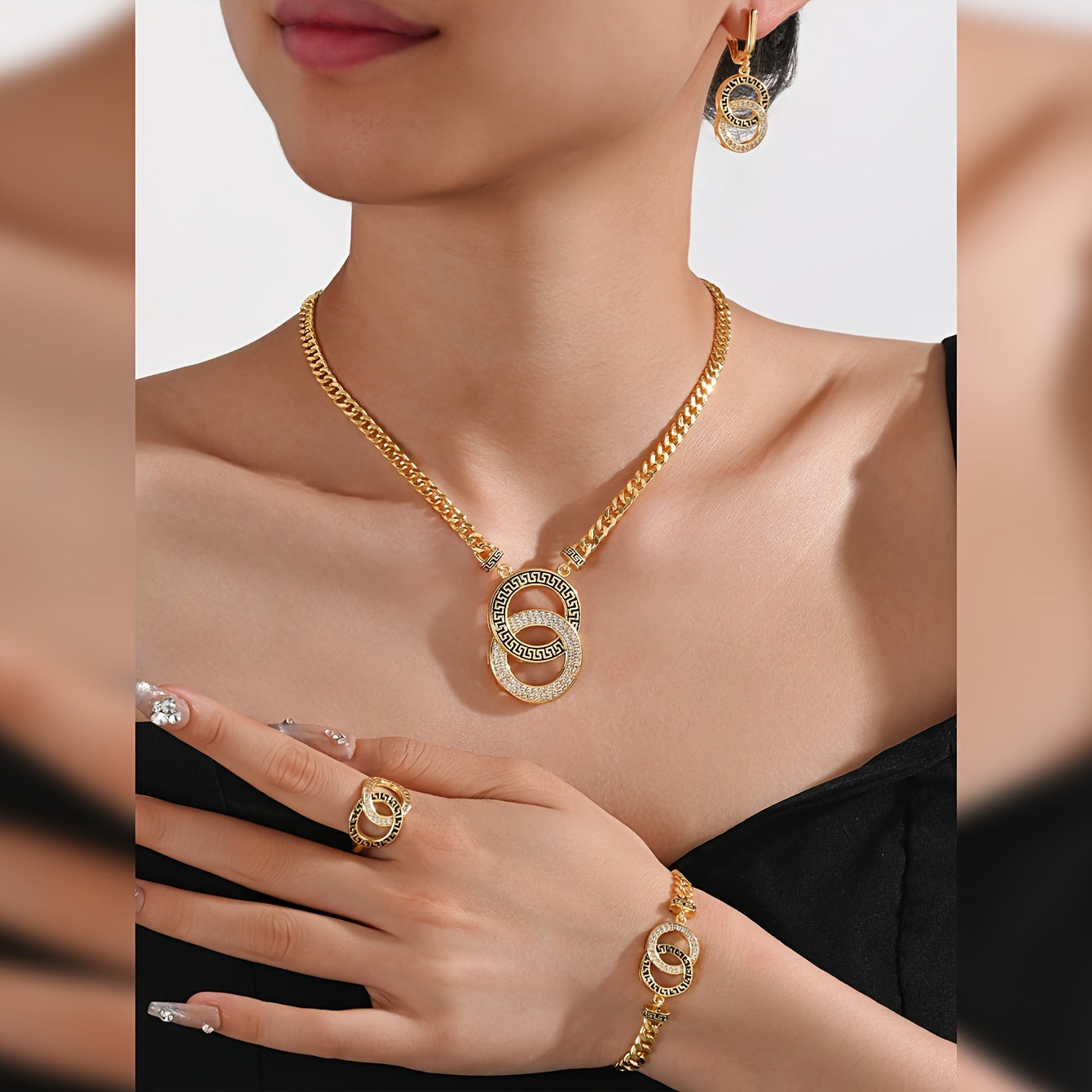 Exquisite 5-Piece 18K Gold-Plated Jewelry Set with Rhinestone Accents ✨💎