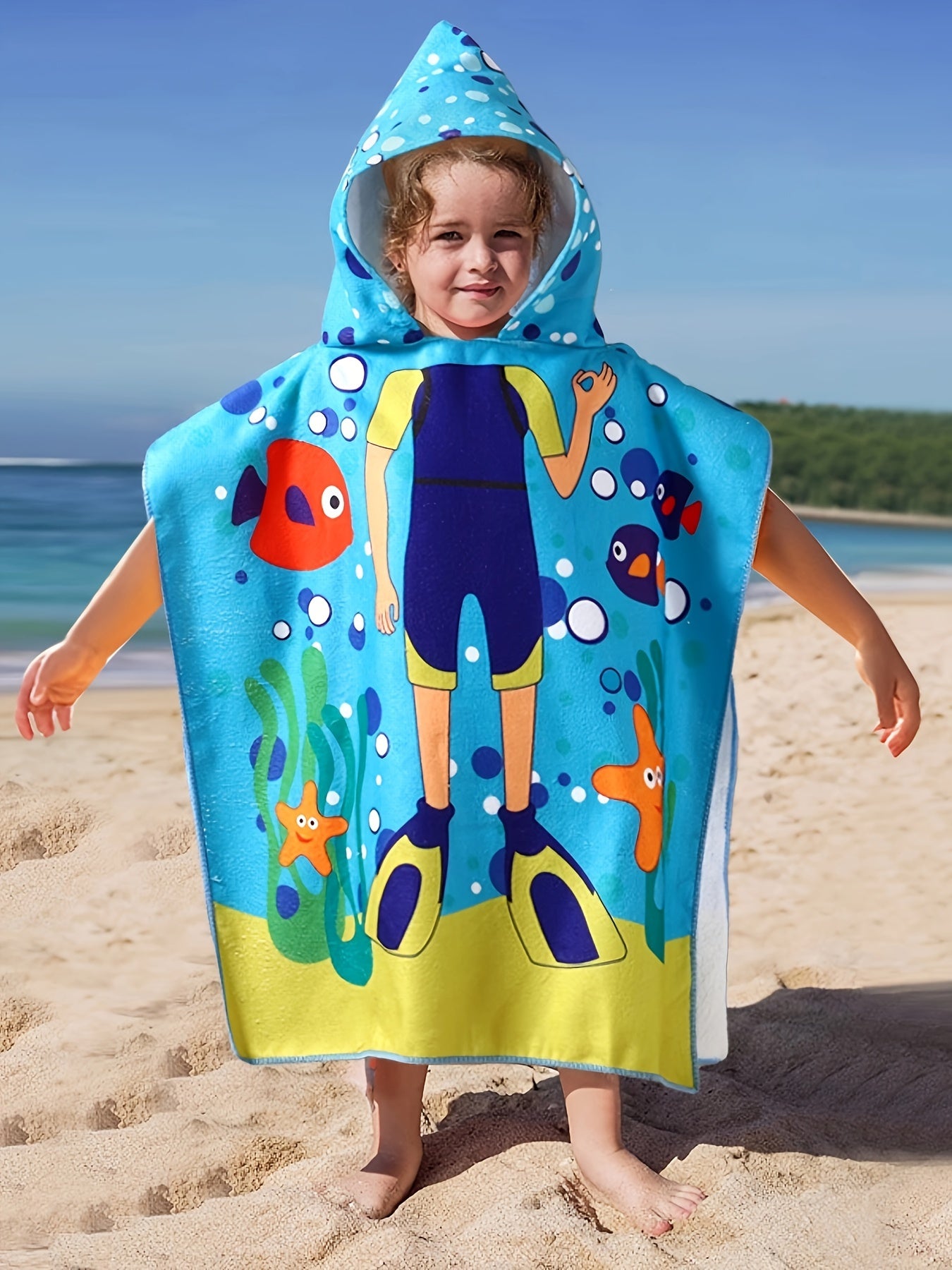 🦈 Cute Cartoon Shark Hooded Bath Towel Poncho – Absorbent & Fun Bathrobe for Toddlers & Kids (Ages 2-7) 🌊