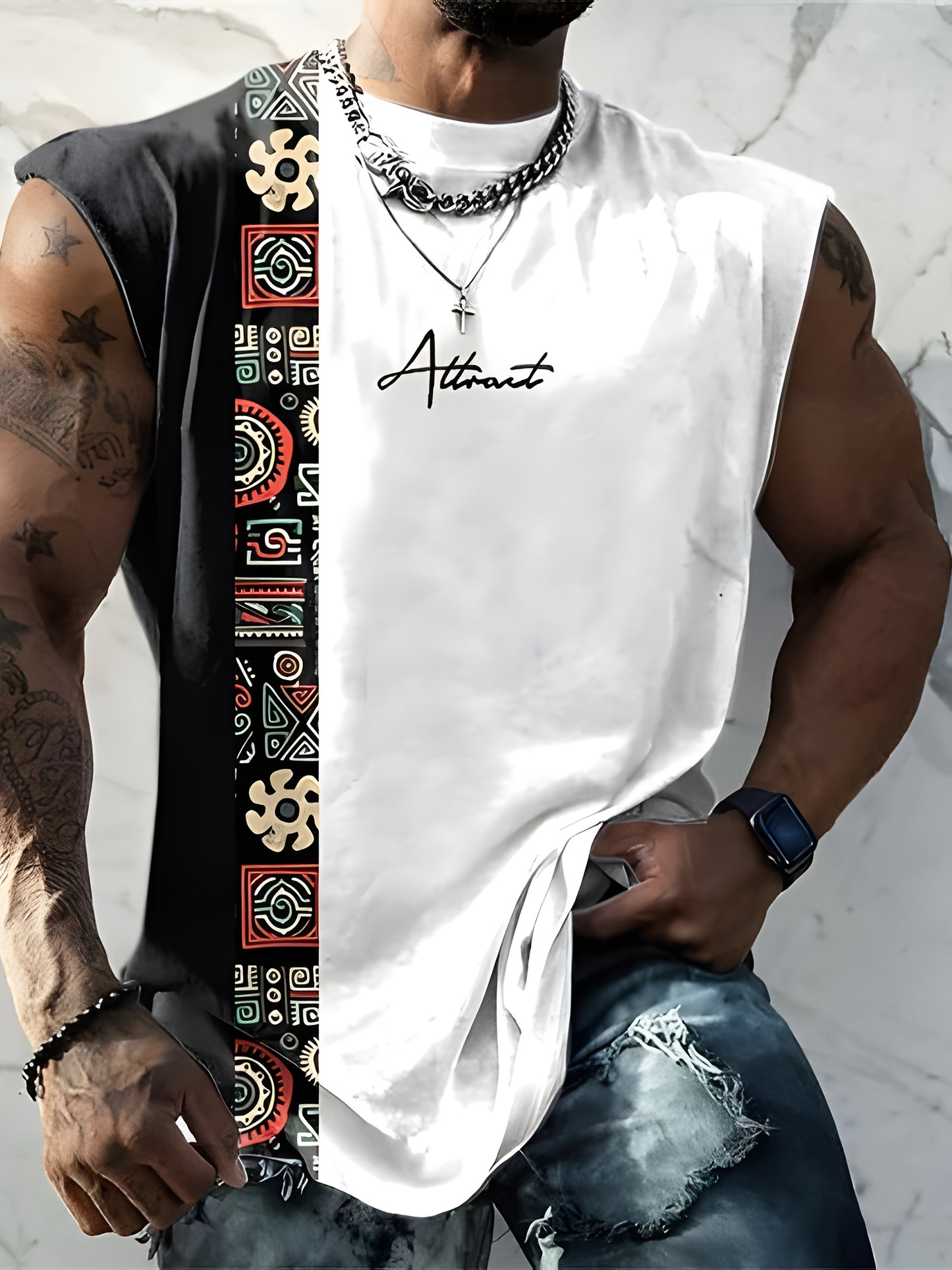 Tribal Print Plus Size Casual Tank Top for Men 🌞✌️