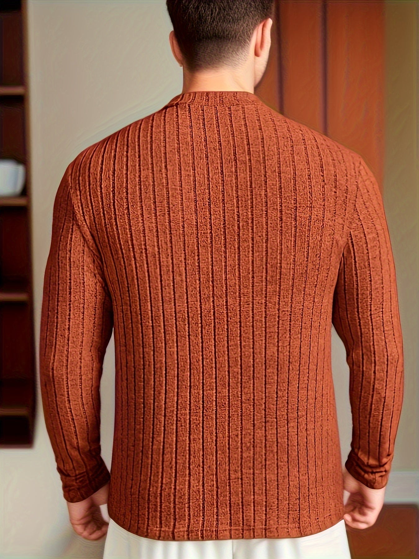 👕 Men's Solid Ribbed Crew Neck Long Sleeve Active T-Shirt 🌿