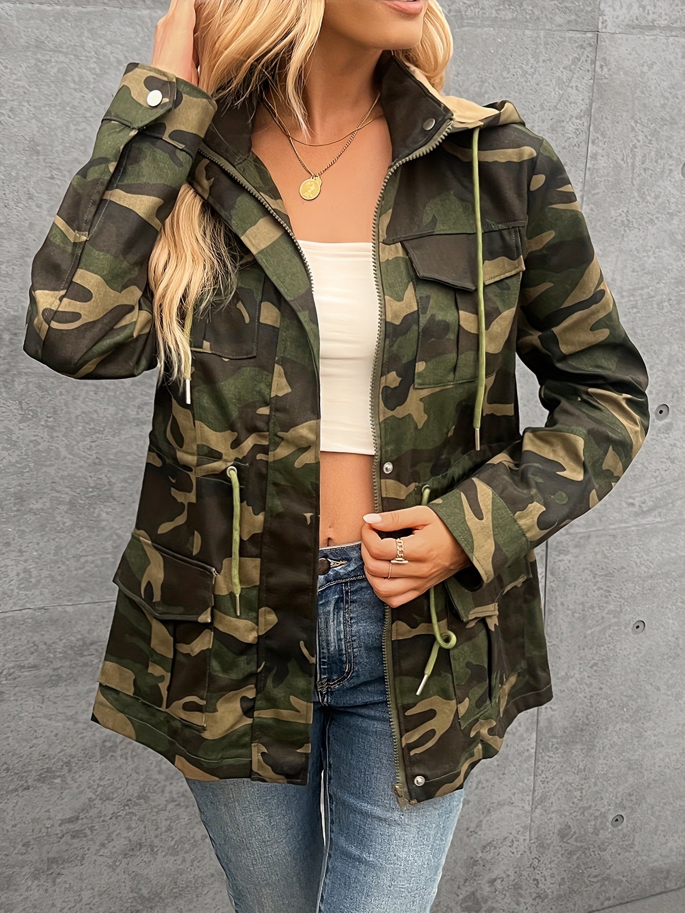 Camo Chic Drawstring Hooded Jacket 🌿✨