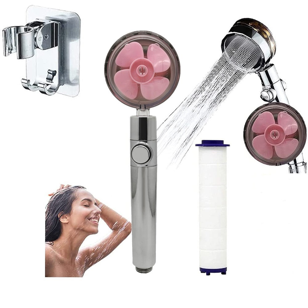 Turbo Flow Propeller Shower Head: High-Pressure Handheld Nozzle with Stop Button and Cotton Filter