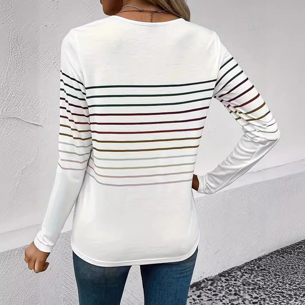 Casual Thin Striped Drop-shoulder Short Sleeve T-shirt