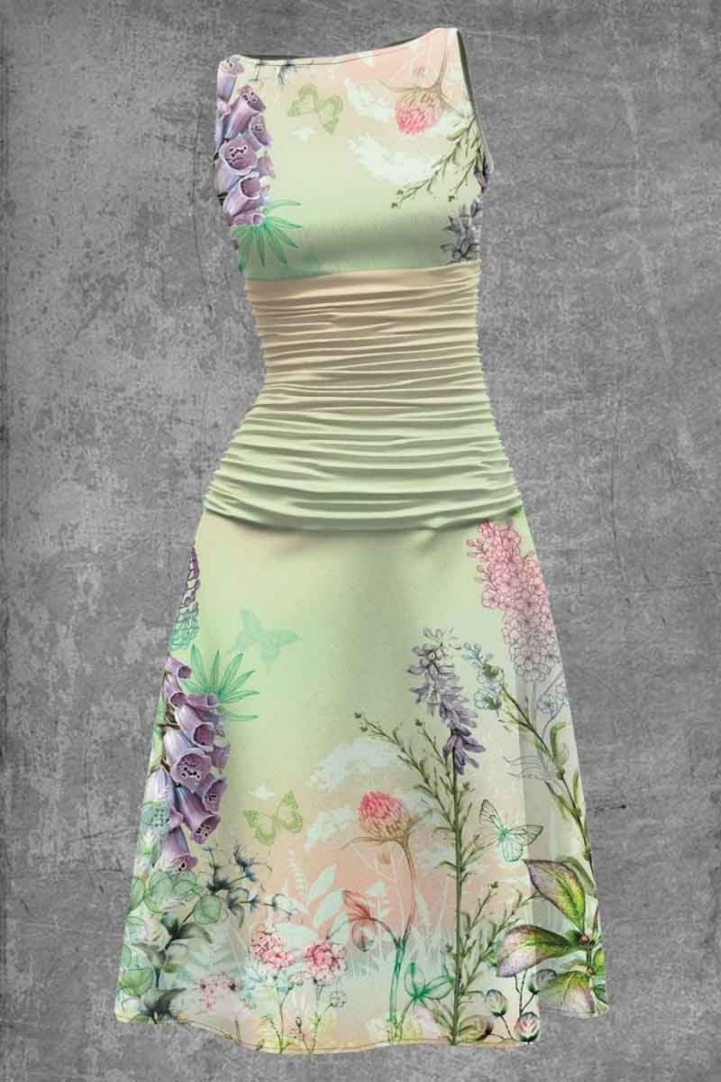 Floral Print Personalized Sleeveless Waist Dress