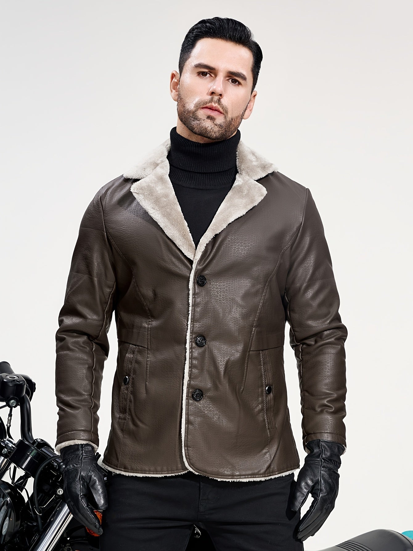 🖤 Plus Size Men's Solid PU Leather Jacket - Trendy Winter Casual Cool Jacket for Big & Tall Males