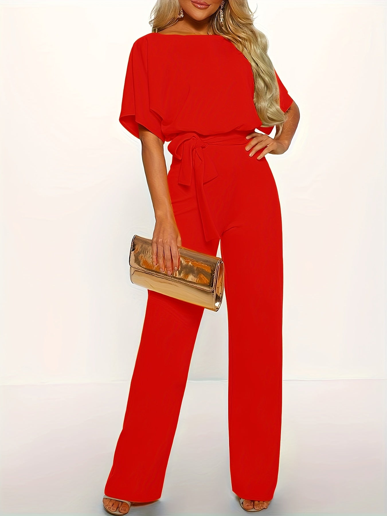 🌟 Solid Color Crew Neck Keyhole Jumpsuit 🌟