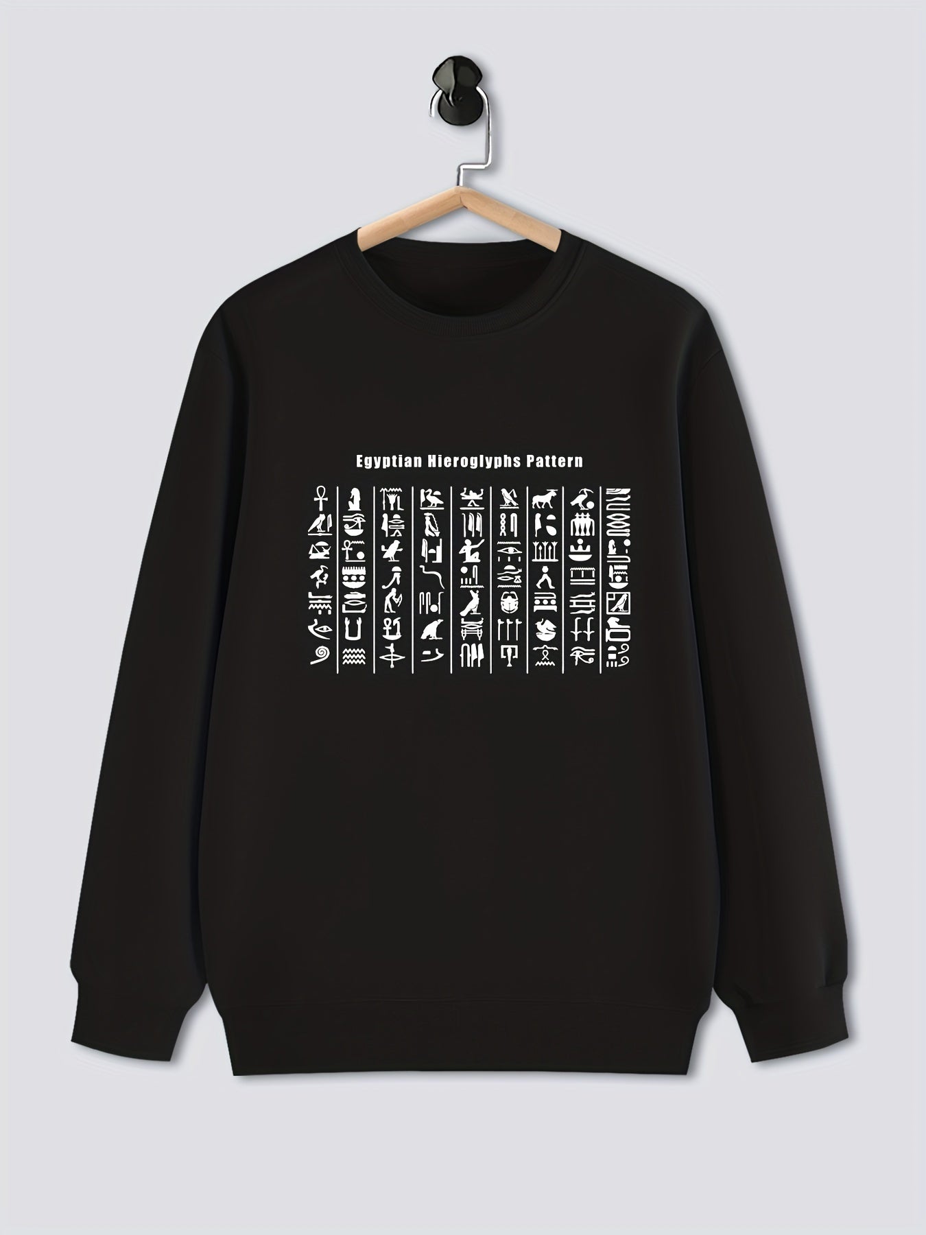 Egyptian Hieroglyphs Pattern Print Long Sleeve Crew Neck Sweatshirt 🌍