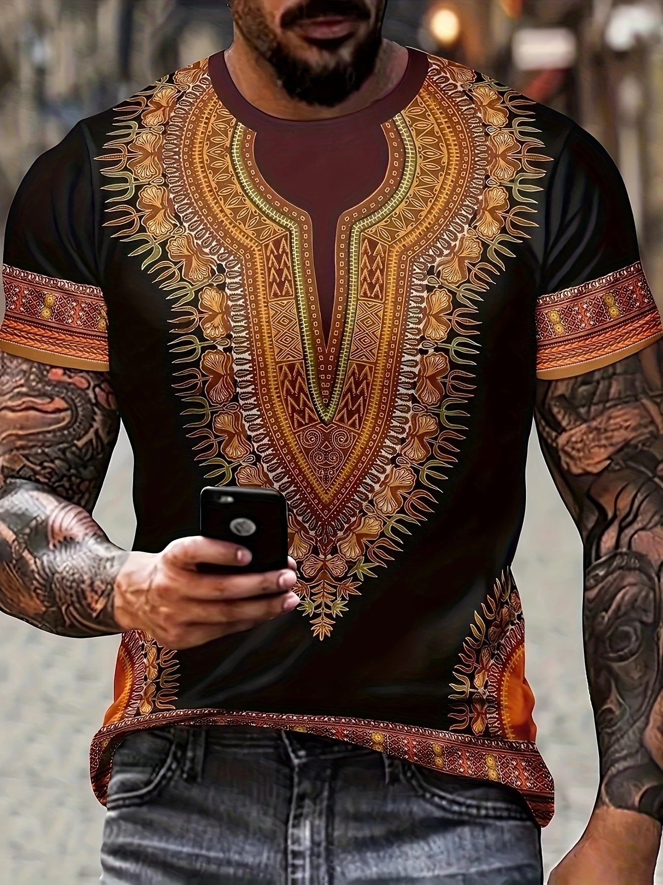 Ethnic Vibes" Graphic Crew Neck Tee