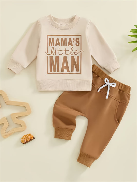 👶 2-Piece Baby's "Mama's Little Man" Print Sweatshirt & Pants Set