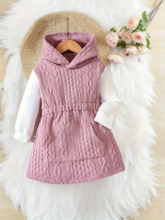 🍂 Baby's Casual Jacquard Faux Two-Piece Hooded Dress 🍂