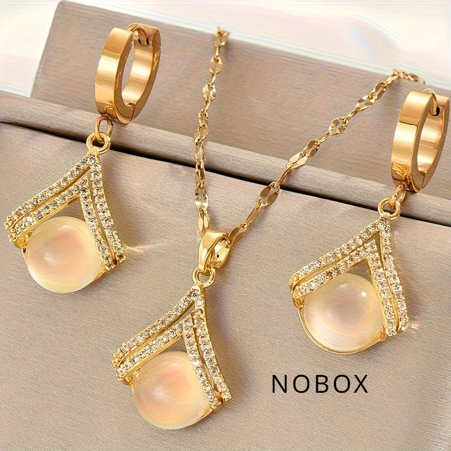 Golden Stainless Steel Earrings & Necklace Set (3pcs) 🌟