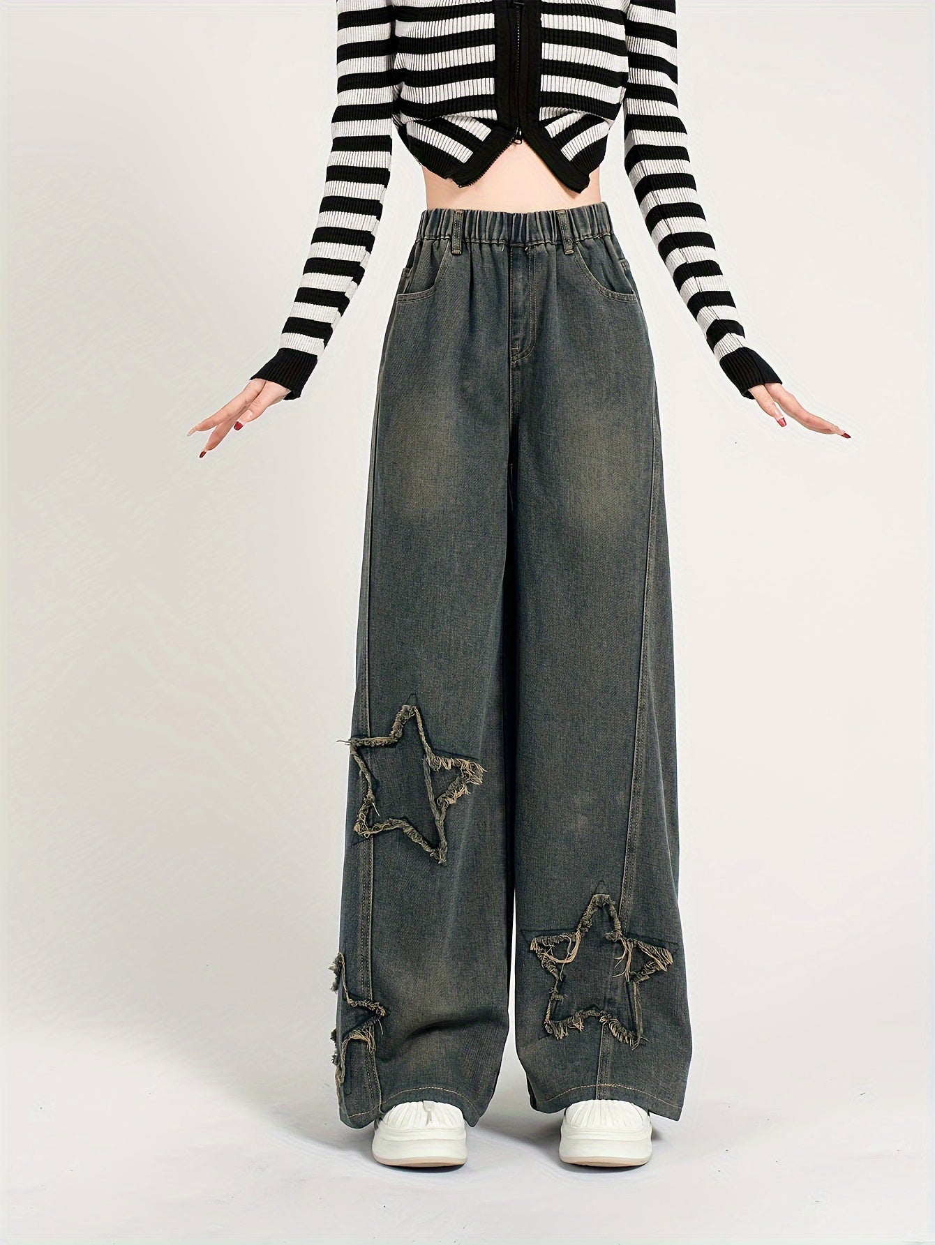 Girls' Y2K-Inspired Vintage Star Embroidered Straight-Leg Jeans 🌟👖