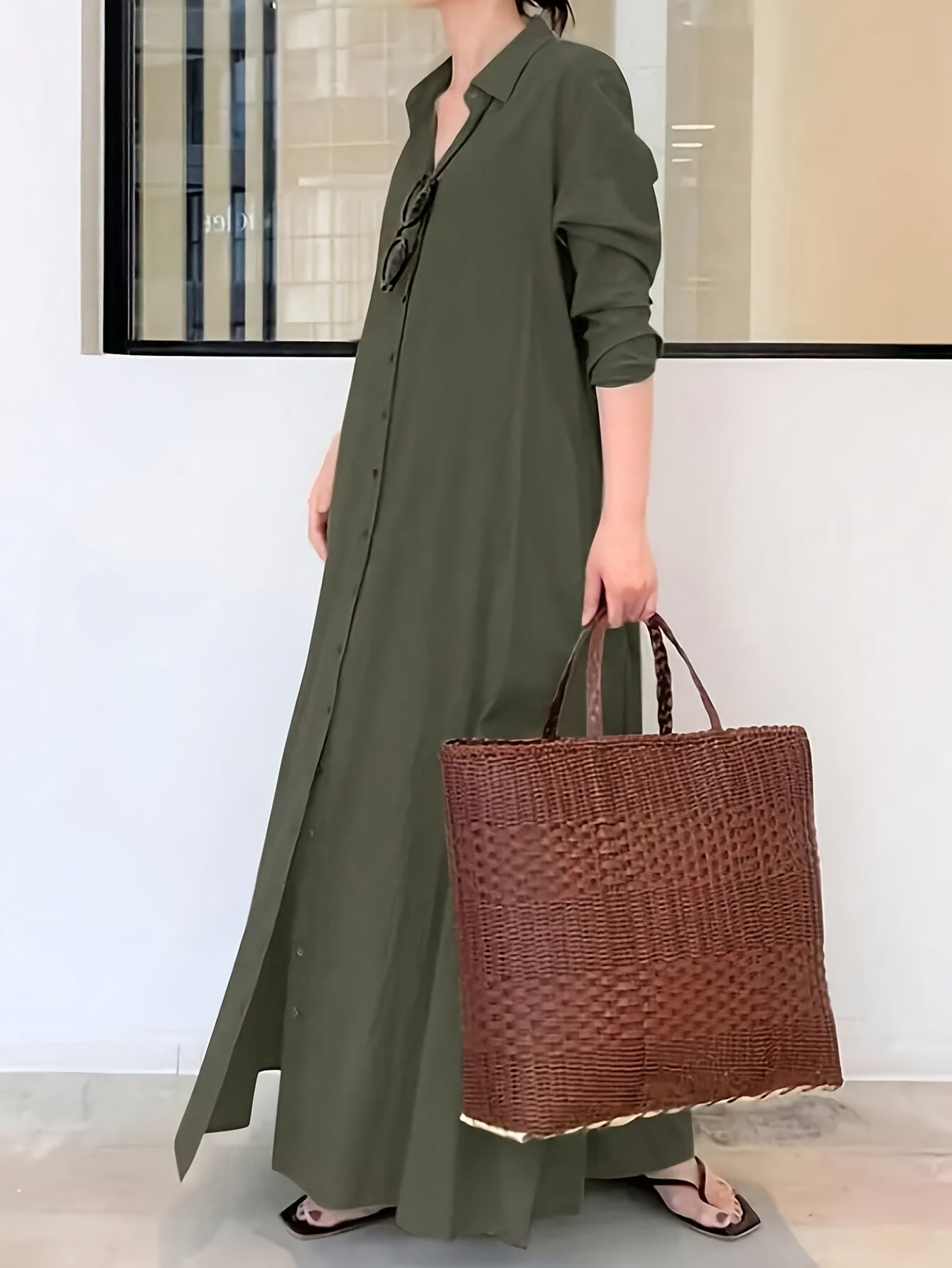 Elegant Solid Color Single-Breasted Maxi Dress