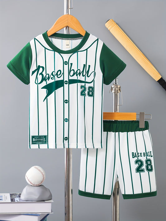 ⚾️ Boys' 2-Piece Baseball Letter Print T-Shirt & Shorts Set – Cool & Comfortable Summer Outfit 👕