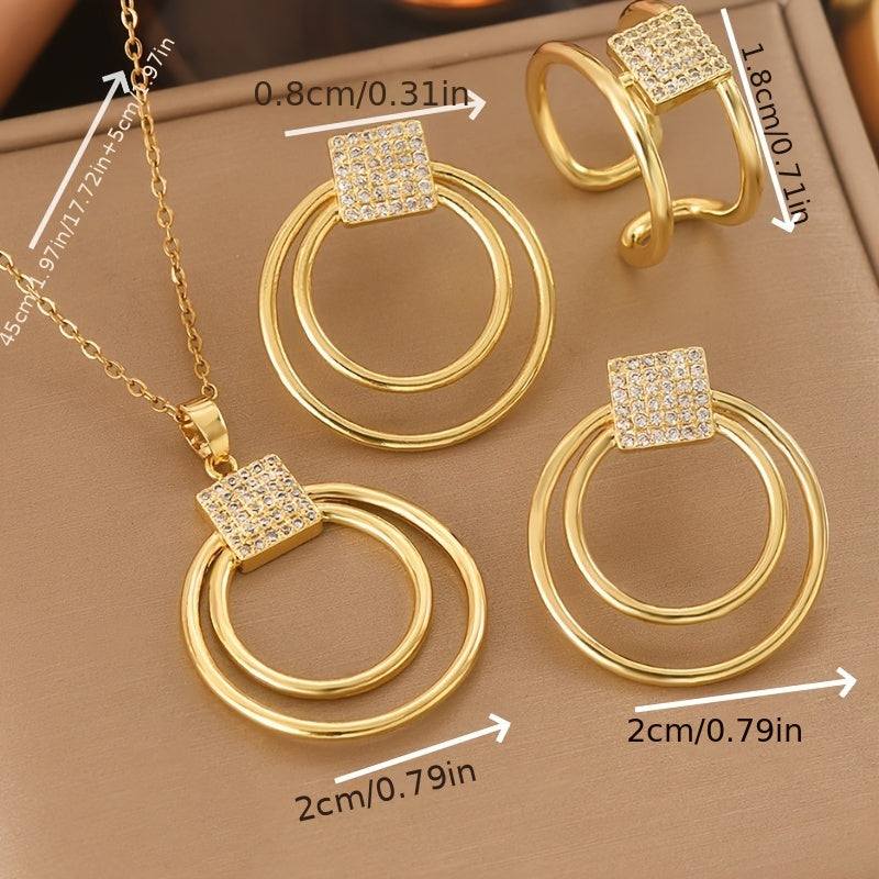 Golden Cubic Zirconia Geometric Jewelry Set (4pcs) ✨🔷