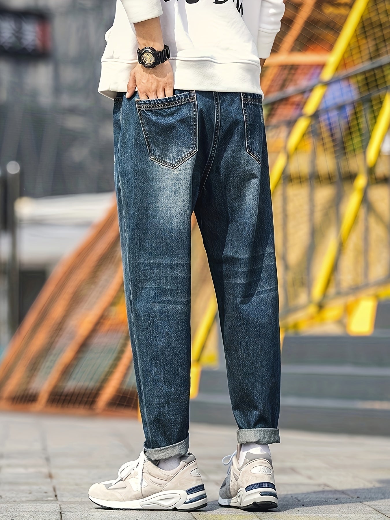 🧢 Men's Letters Embroidery Print Washed Denim Trousers 🧢