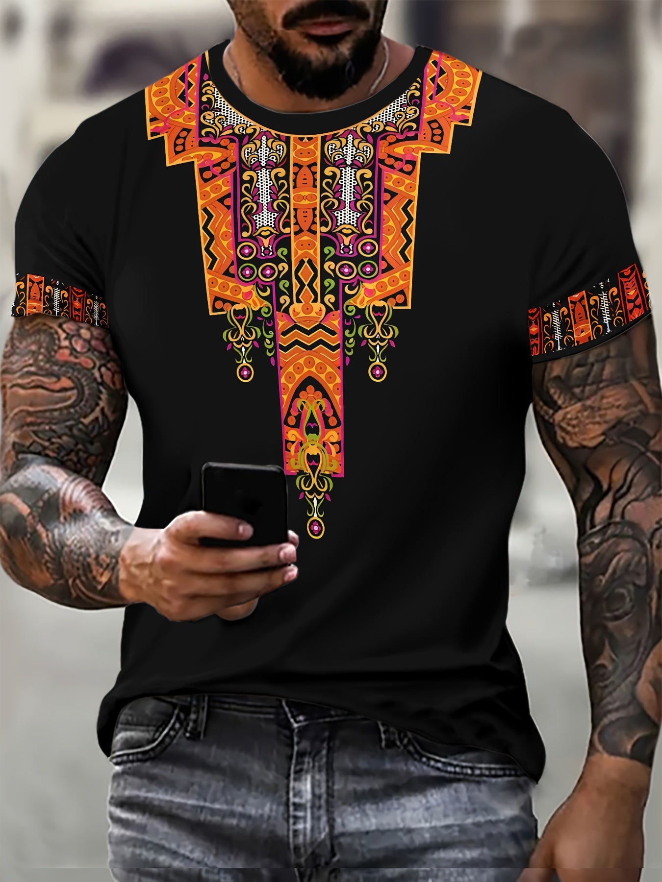 Ethnic Vibes" Graphic Crew Neck Tee